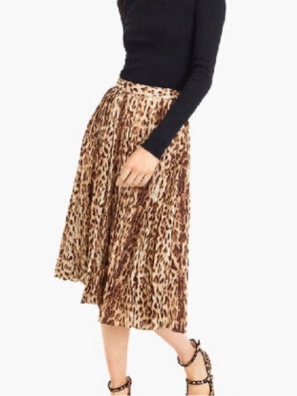 J. Crew Beige and Brown Leopard Print Pleated A-Line Skirt